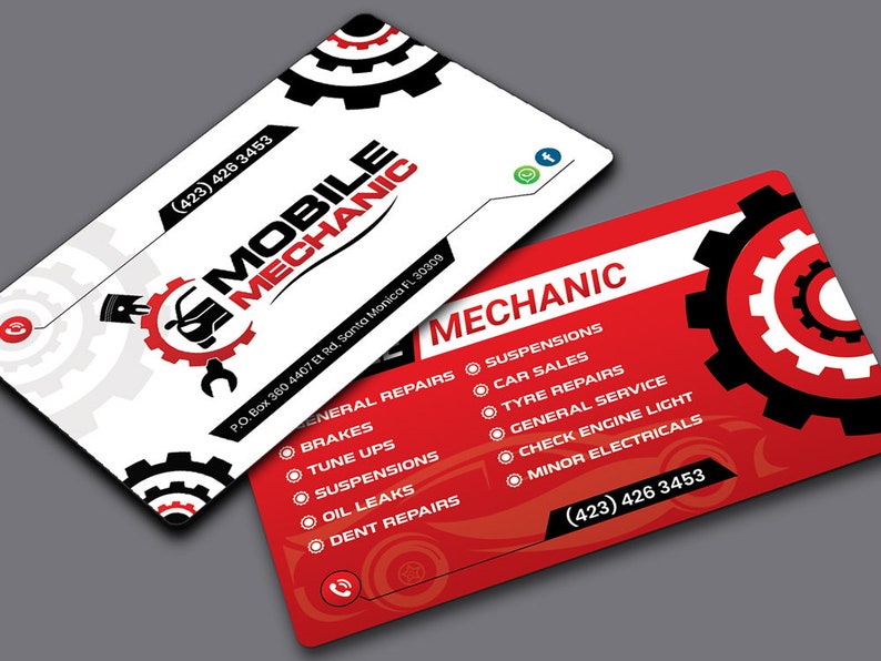 Mobile Mechanic business card design, mobile mechanic card design, custom business card, business card printable, mobile mechanic business image 4