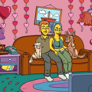 SALE!!! Simpsons portrait for Valentine gifts, Custom Couple photo, Valentine Day, yellow people, Simpsons, Turn Couple Portrait, turn your