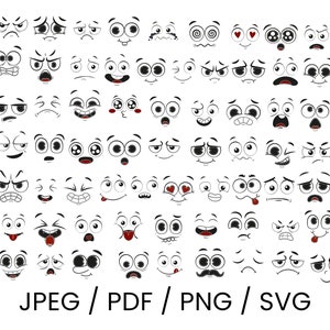 Kawaii Faces SVG Bundle, Cartoon Emoji Face svg Faces Digital, Anime Faces, Cute Face Clipart, Sticker Art, kawaii clip art faces, reaction