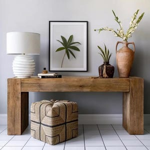 Designer Log Console Table – American Retro Solid Wood Entryway Table, Vintage Sofa Back Display Table for B&B or Home