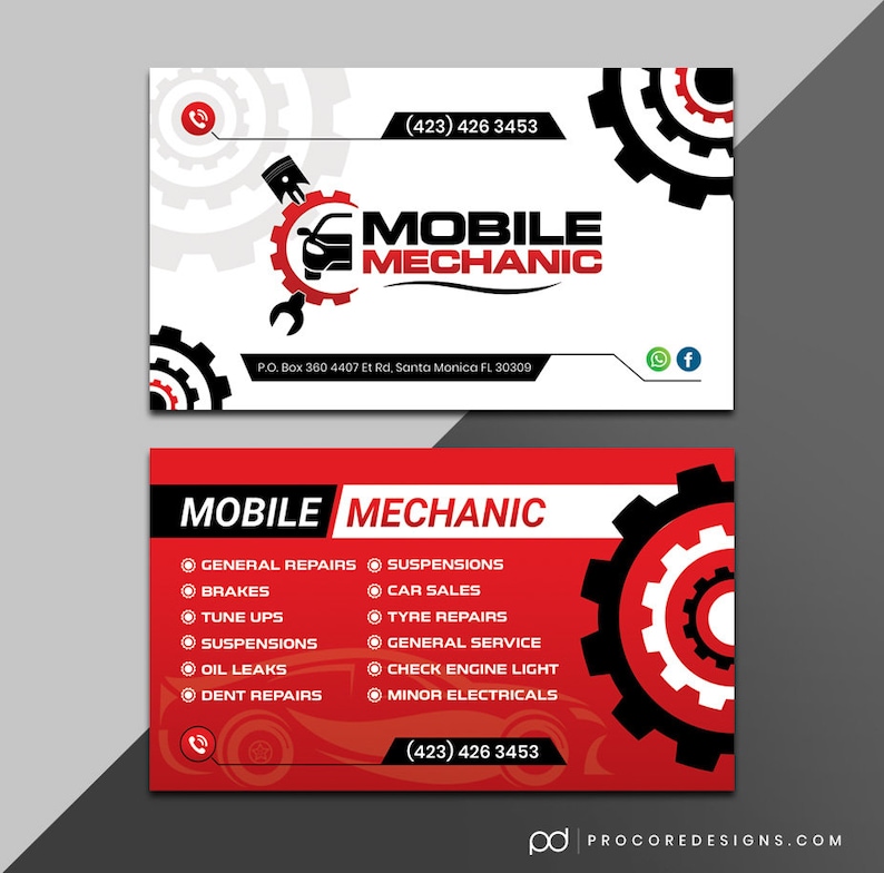 Mobile Mechanic business card design, mobile mechanic card design, custom business card, business card printable, mobile mechanic business image 3