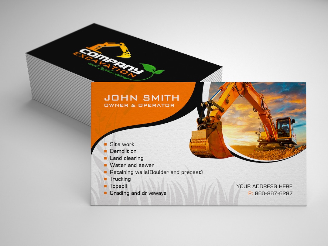 Construction Company Business Card Design, Business Card Printable, Custom Business Card