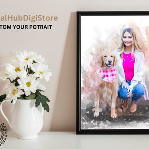 Acuarela personalizada y pintura de bocetos, regalo para su amor, dibujo familiar, retrato de foto, regalo de aniversario, regalos fotográficos, acuarelas