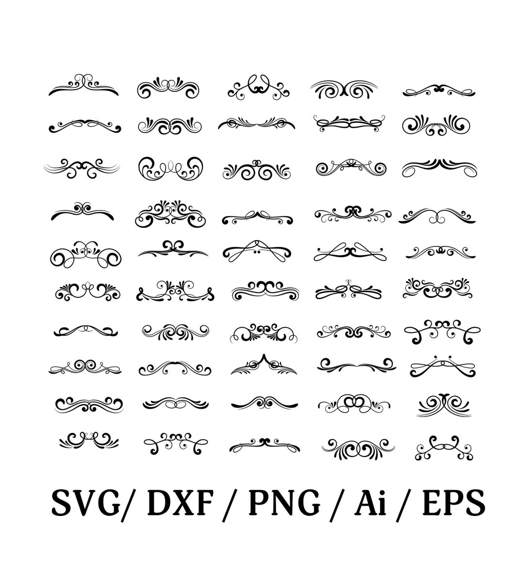 50 Decorative Elements Svg, Ornaments Svg, Flourishes SVG, Swirls SVG