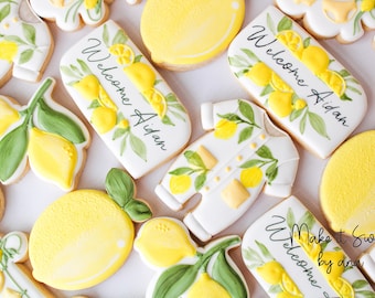 2 Dozen Lemon Baby Shower Decorated Cookies