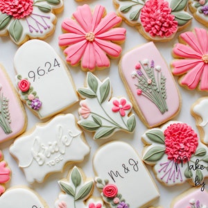 2 Dozen Floral Bridal Shower Cookies (Customizable colors and wording).