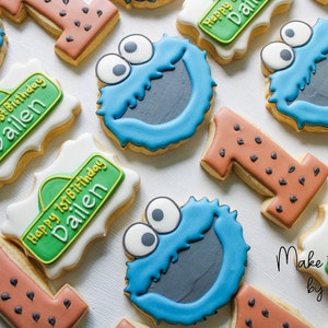 2 Dozen Cookie Monster Birthday Cookies|Customizable name and birthday age