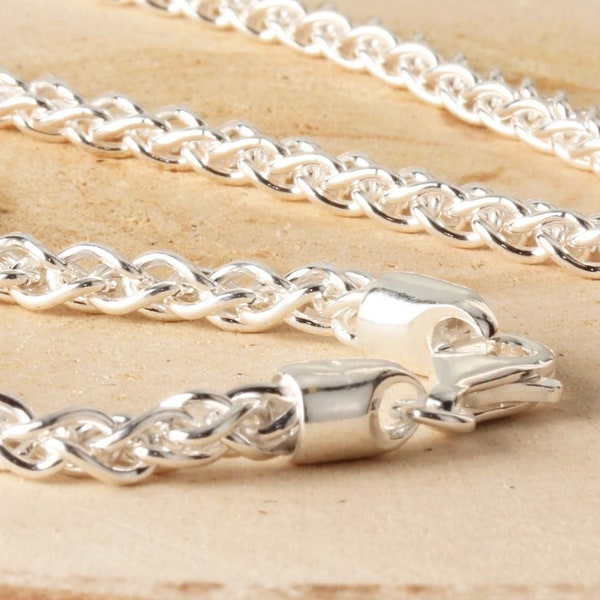 4.3mm Silver Spiga Chain, Genuine Solid 925 Sterling Silver Wheat Chain, Hallmarked Chain, Solid Silver Chains, Strong Silver Chain, Wheat