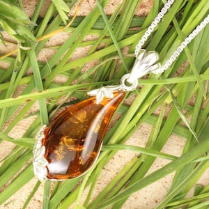 Amber Flowers Pendant 925 Sterling Silver Genuine Honey Baltic Amber Floral Nature Inspired Perfect Gift