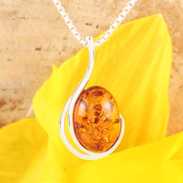 Baltic Amber Pendant 925 Sterling Silver Genuine Honey Baltic Amber Necklace, Rare Amber, Modern Amber, Unusual Amber, Perfect Gifts For Her