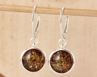 Baltic Amber Earrings 925 Sterling Silver Genuine Cognac Baltic Amber Drop Earrings, Modern Amber, Unusual Amber, Perfect Gift