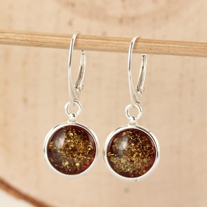 Baltic Amber Earrings 925 Sterling Silver Genuine Cognac Baltic Amber Drop Earrings, Modern Amber, Unusual Amber, Perfect Gift