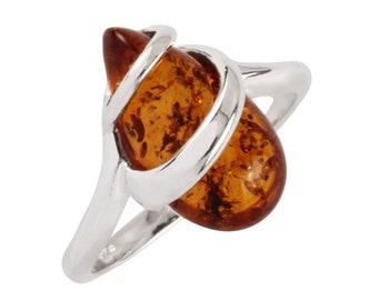 Baltic Amber Ring, Genuine Honey Baltic Amber 925 Sterling Silver Ring, Unusual Amber, Modern Amber, Gift For Her