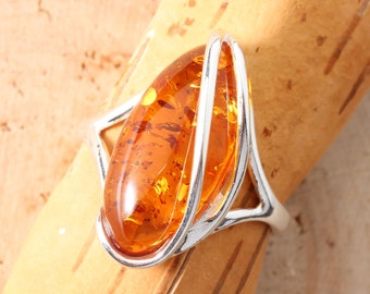 Baltic Amber Ring, Genuine Honey Baltic Amber 925 Sterling Silver Ring, Unusual Amber, Modern Amber, Gift For Her