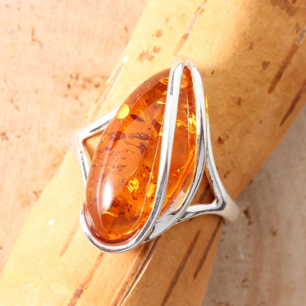 Baltic Amber Ring, Genuine Honey Baltic Amber 925 Sterling Silver Ring, Unusual Amber, Modern Amber, Gift For Her