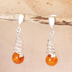 Baltic Amber Drop Earrings 925 Sterling Silver Genuine Honey Baltic Amber Earrings, Unusual Amber, Modern Amber, Rich Amber, Perfect Gift
