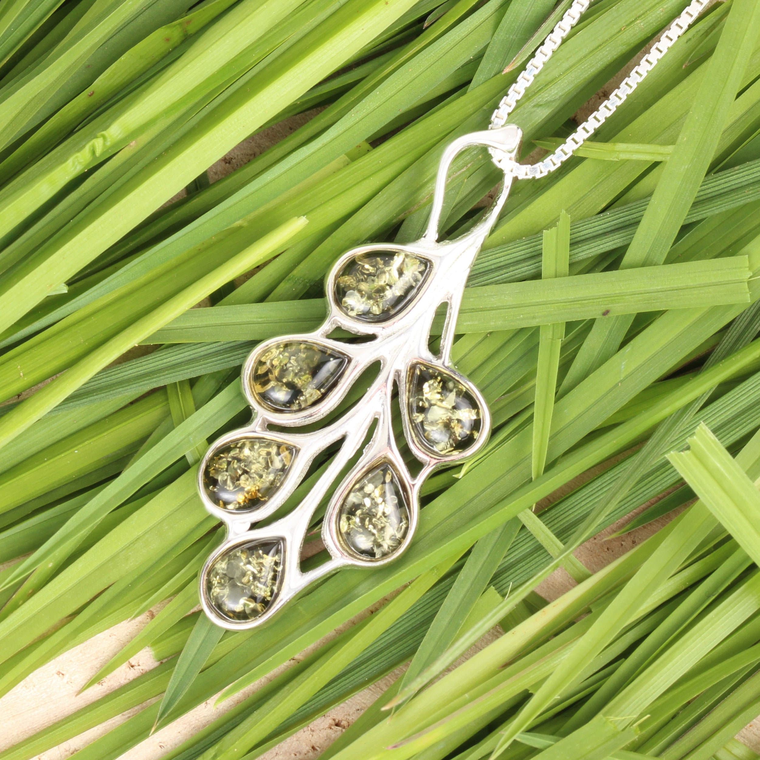 Pendentif Grand Format En Argent 925 Et Ambre Orange - Feuille - Occasion Porté