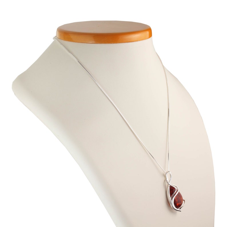 Amber Swirl Overlay Pendant 925 Sterling Silver Cognac Baltic Amber