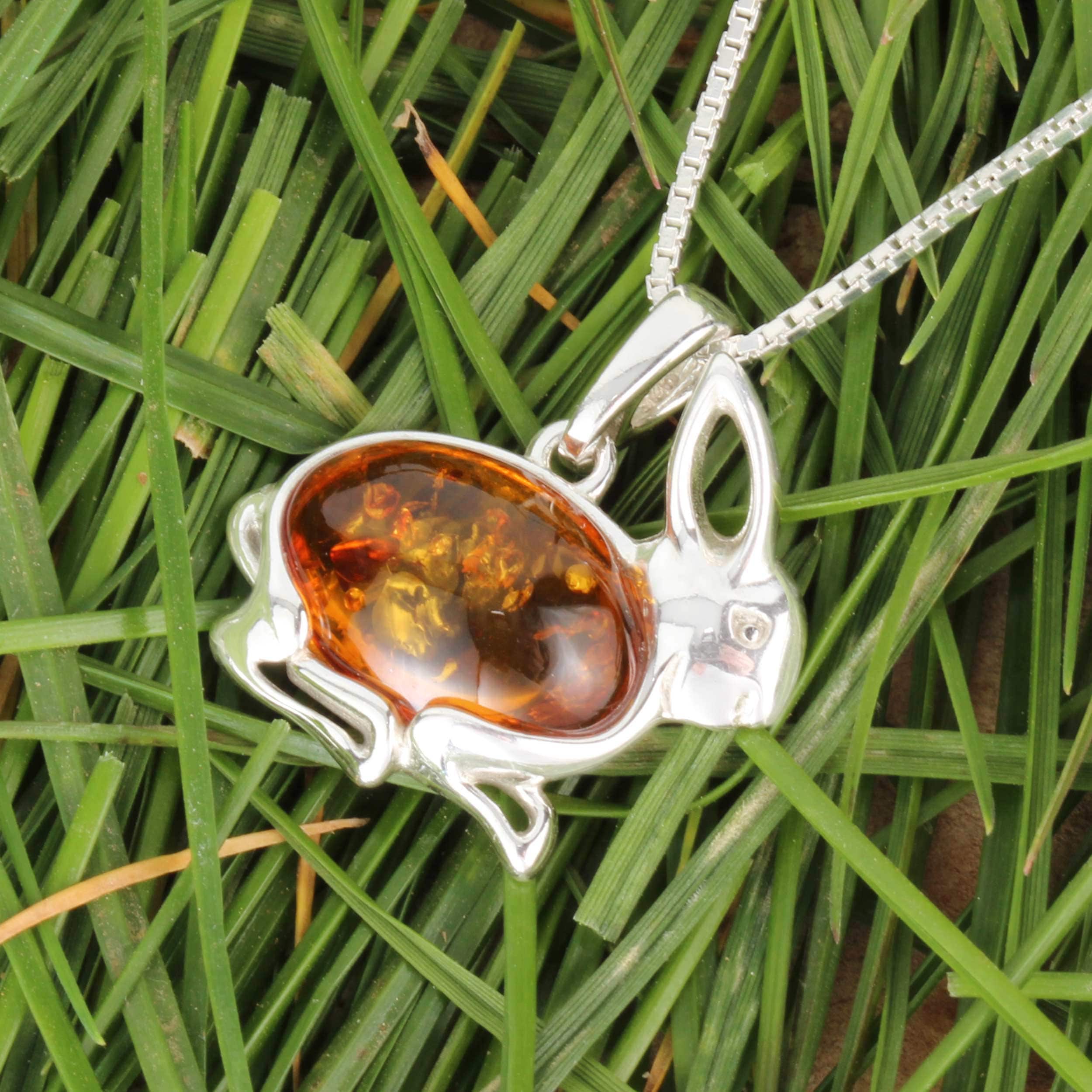 Amber Rabbit Pendant 925 Sterling Silver Genuine Honey Baltic - Etsy UK