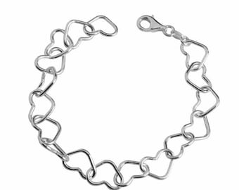 925 Sterling Silver Heart Link Bracelet, Lightweight Heart Link Jewellery, Gifts For Her