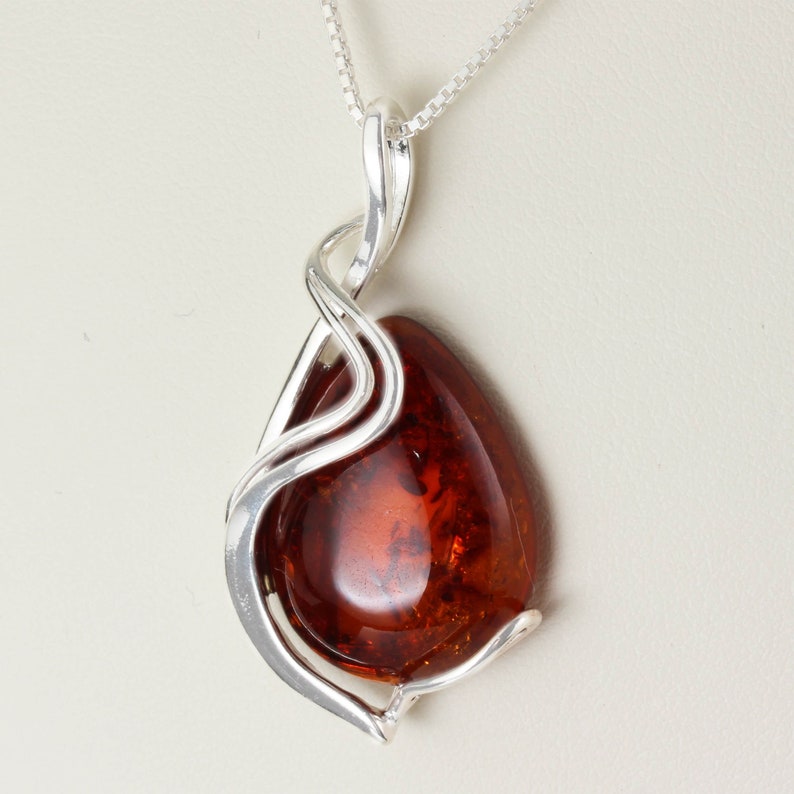 Amber Swirl Overlay Pendant 925 Sterling Silver Cognac Baltic Amber