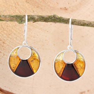 Baltic Amber Earrings 925 Sterling Silver Genuine Multicoloured Baltic Amber Drop Earrings, Modern Amber, Unusual Amber, Perfect Gift