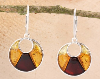 QQ-827 / Orecchini a farfalla in ambra gialla / Orecchini in ambra gialla in argento sterling / Borchie in ambra / Orecchini a farfalla in ambra in argento 925 - Italia