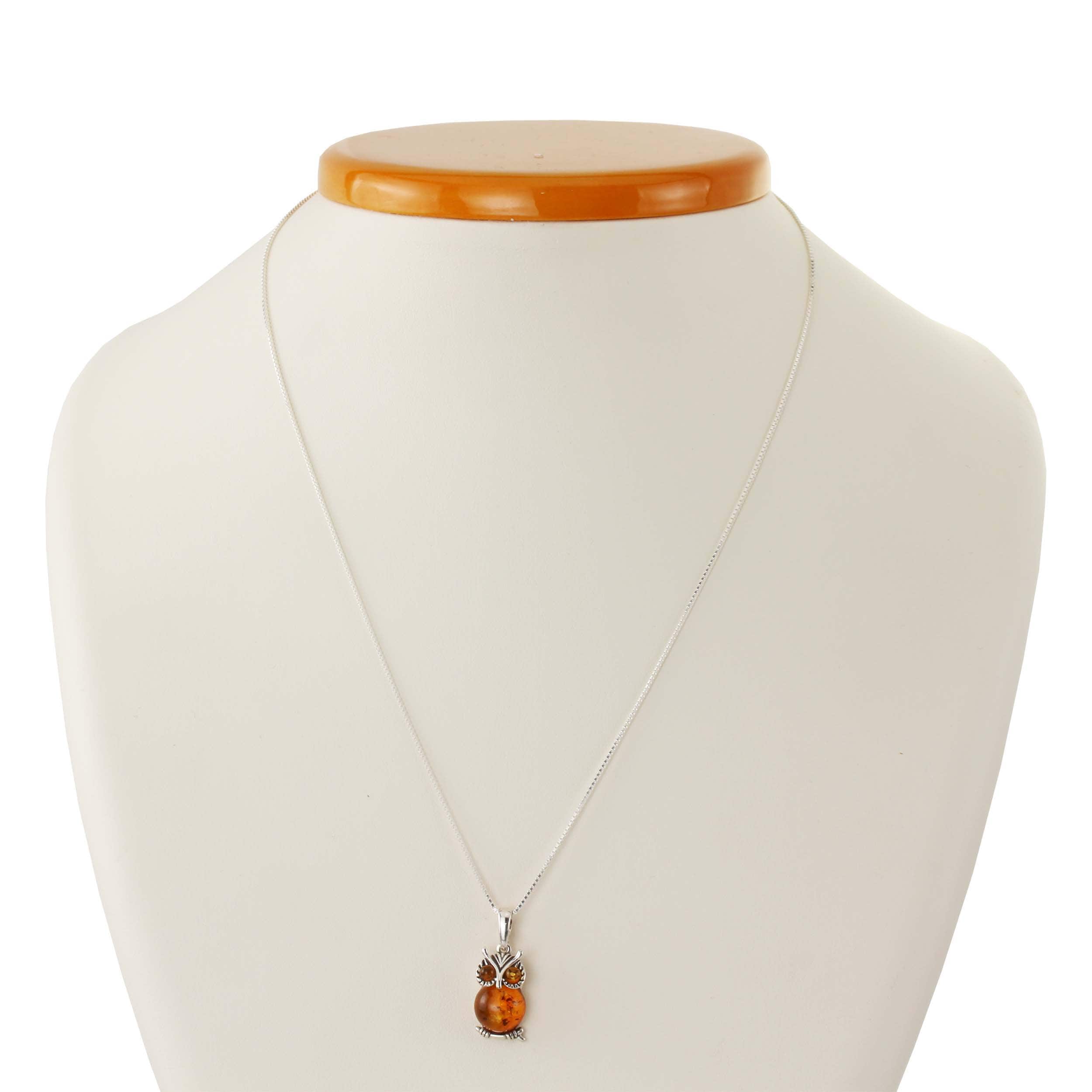 琥珀のフクロウペンダント 925 スターリングシルバー 本物のハニー