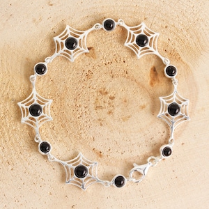 Jet Cobweb Bracelet 925 Sterling Silver Genuine Jet, Halloween Jewellery, Gothic Bracelet, Jet Jewellery