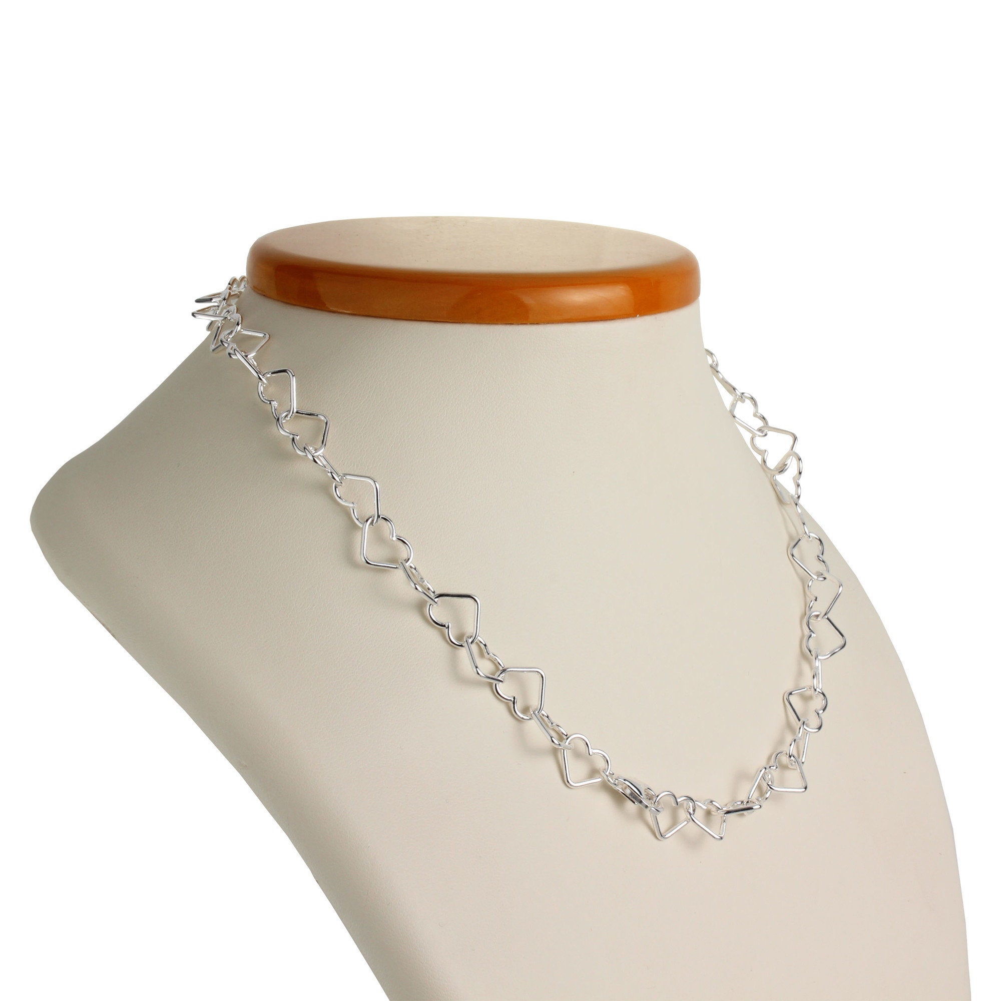 Outlined Hearts Link Necklace (Silver) – Popular J