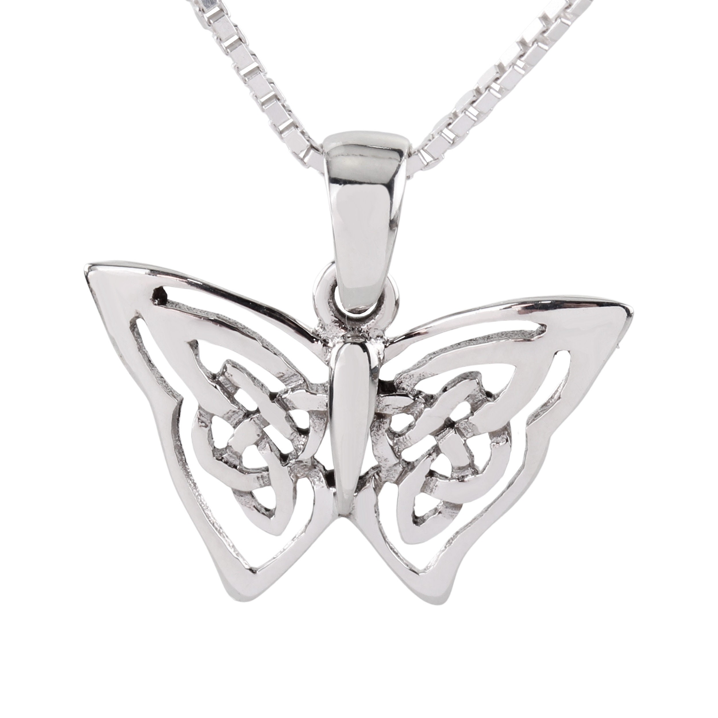 Collar Plata Ley 925 Con Colgante Mariposa Celta - Para Mujer, 45 Cm, Con Caja De Regalo