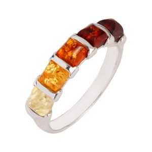 Amber Graduated Ring 925 Sterling Silver Genuine Multicoloured Baltic Amber Graduated Ring Perfect Gifts For Her