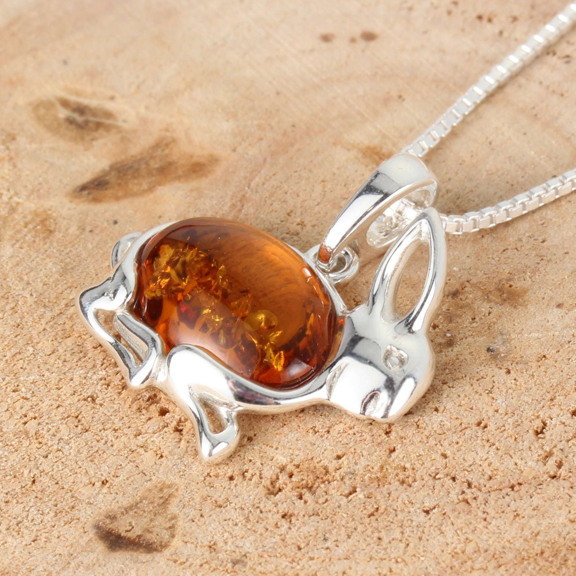 Amber Rabbit Pendant 925 Sterling Silver Genuine Honey Baltic | Etsy UK