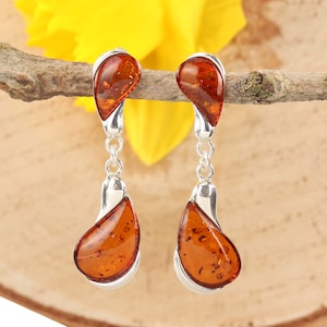 Baltic Amber Earrings 925 Sterling Silver Genuine Honey Baltic Amber Drop Earrings, Modern Amber, Unusual Amber, Perfect Gift
