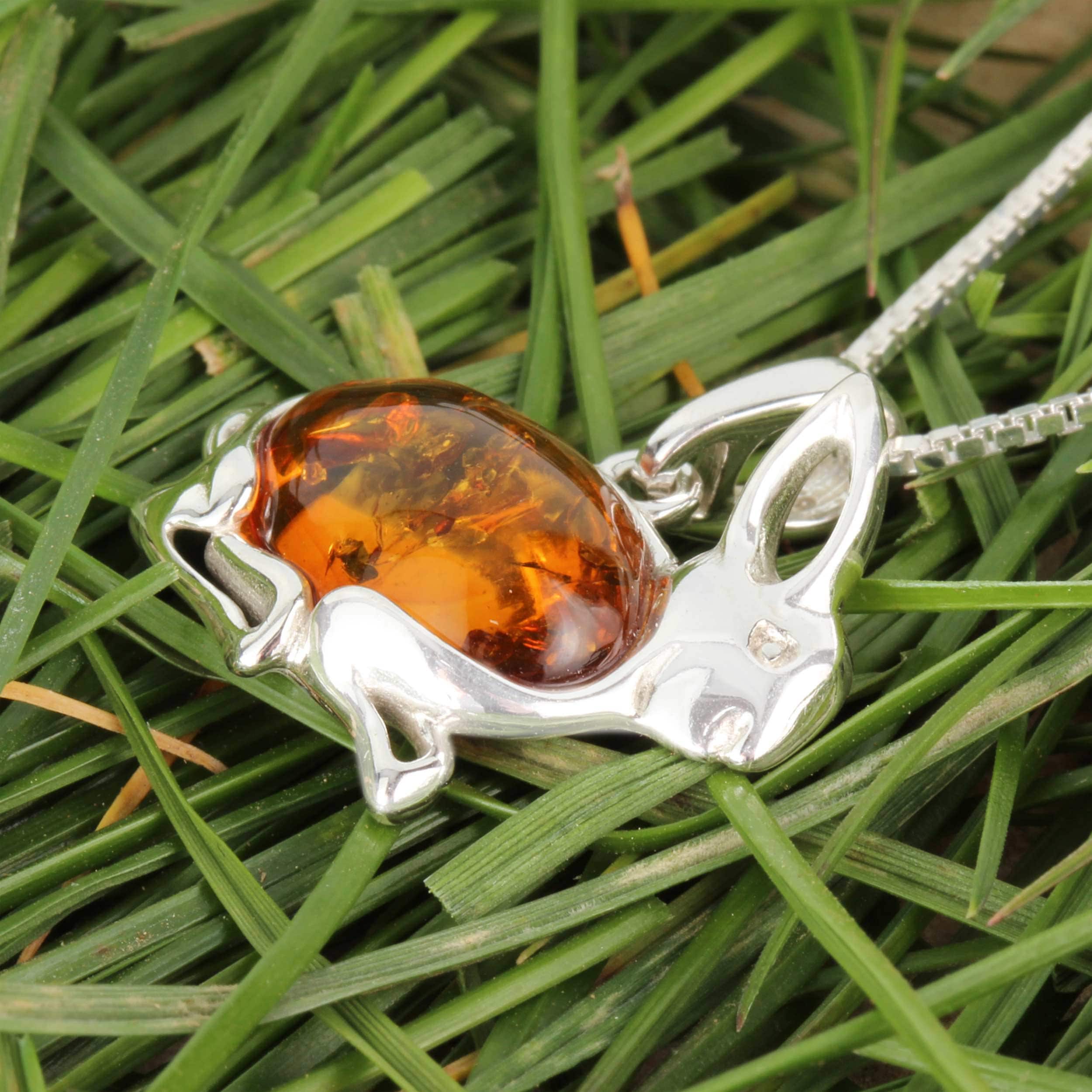 Amber Rabbit Pendant 925 Sterling Silver Genuine Honey Baltic - Etsy UK