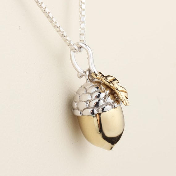 Silver Acorn Pendant 925 Sterling Silver Gold Plated Acorn And Leaf Inspired Perfect Gifts For Her or Him