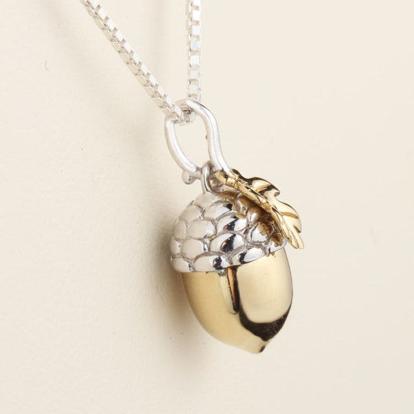 Silver Acorn Pendant 925 Sterling Silver Gold Plated Acorn And Leaf Inspired Perfect Gifts For Her or Him