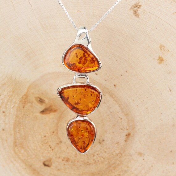 Sterling Silver Tri Gemstone Amber Pendants Sterling Silver Tri Gemstone Amber Pendants