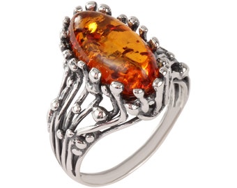 Baltic Amber Ring, Genuine Honey Baltic Amber 925 Sterling Silver Ring, Unusual Amber, Modern Amber, Gift For Her