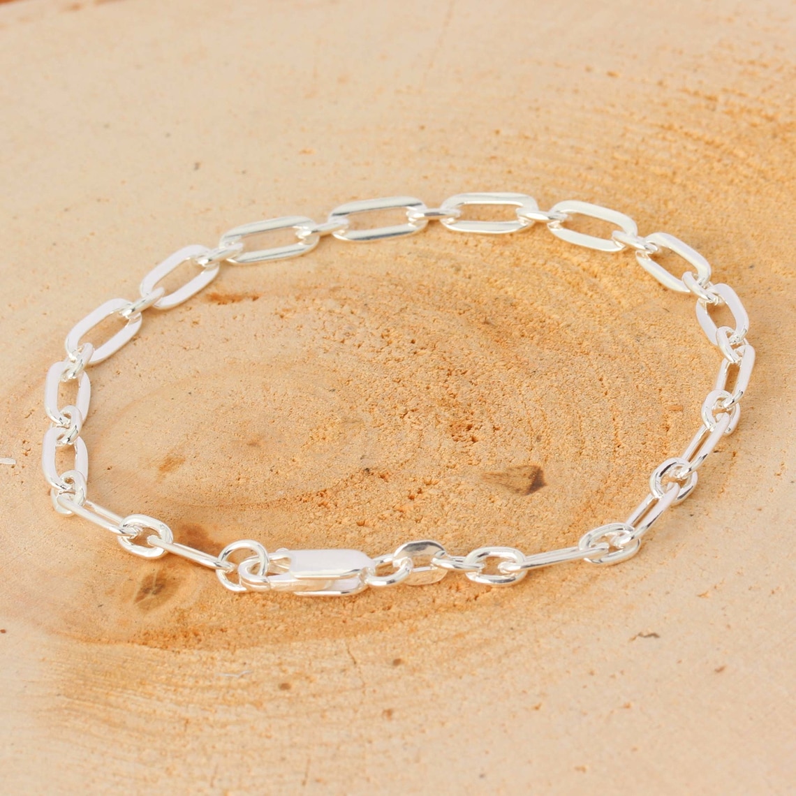 4mm Wide Lightweight Paperclip Bracelet 925 Sterling Silver Etsy