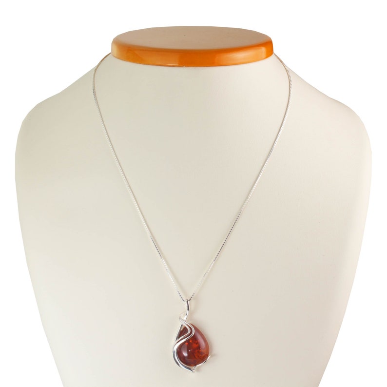 Amber Swirl Overlay Pendant 925 Sterling Silver Cognac Baltic Amber