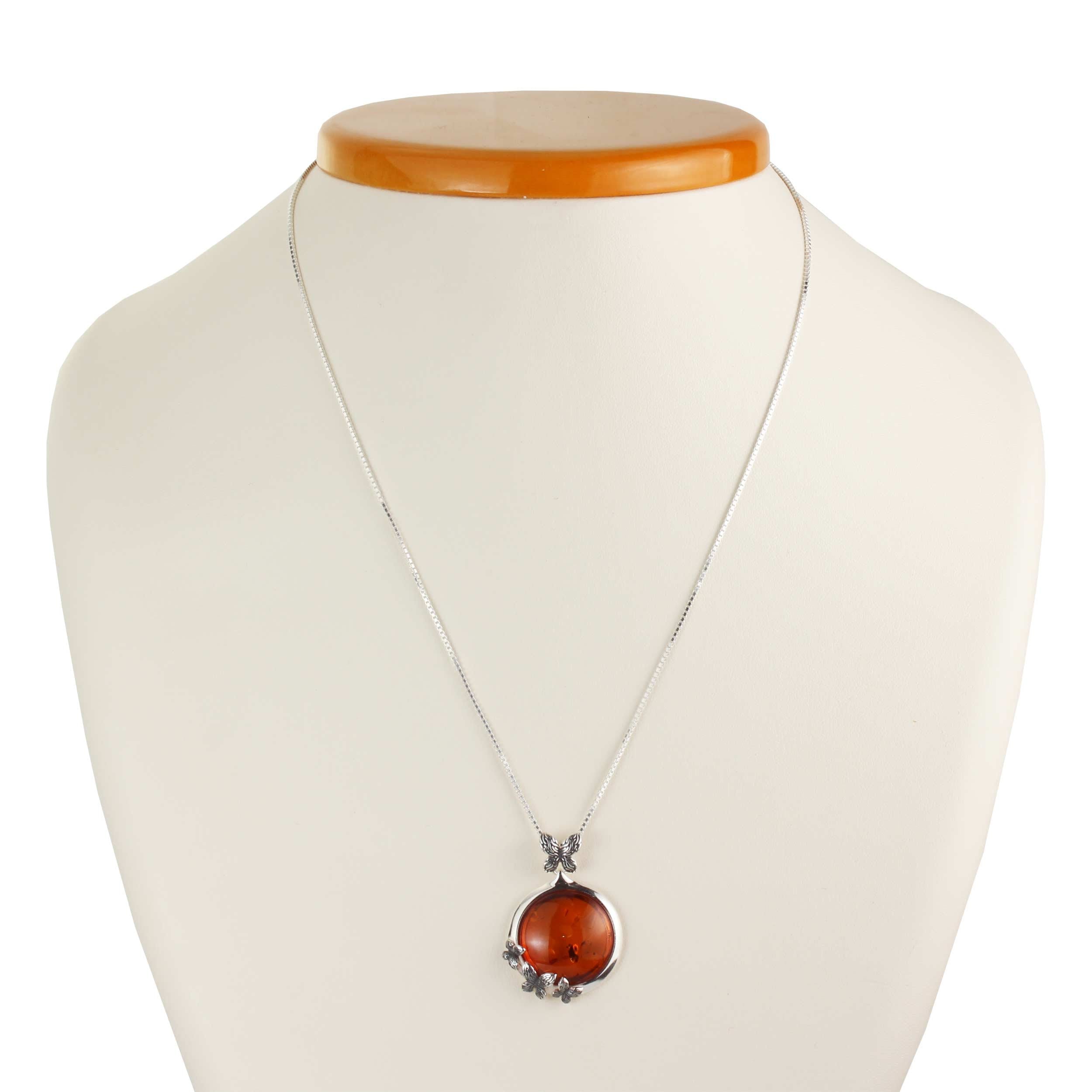925 Argento Sterling & Vera Ambra Baltica Moderno Farfalla Ciondolo - GL316