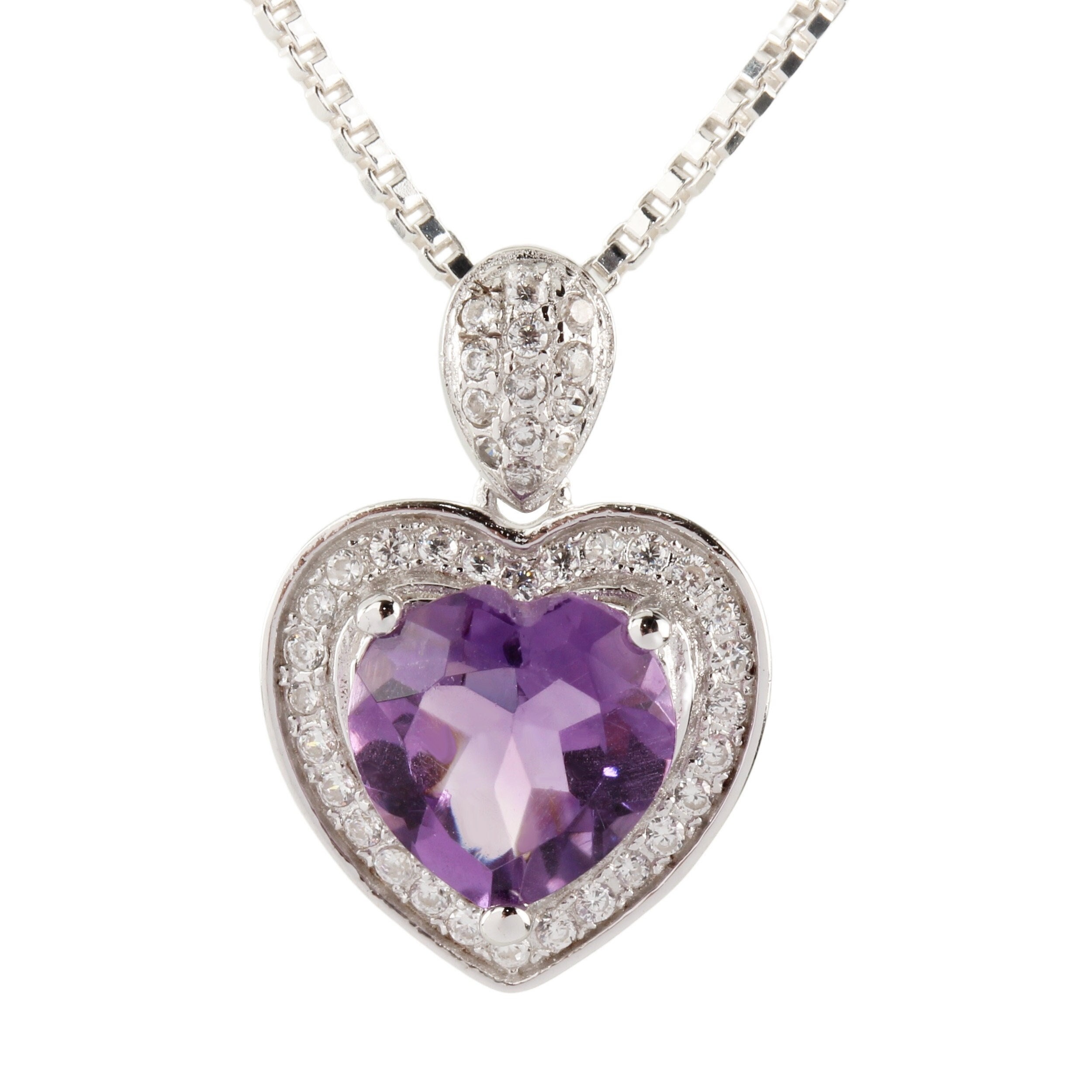Silver Heart Pendant, Genuine 925 Sterling Silver Amethyst