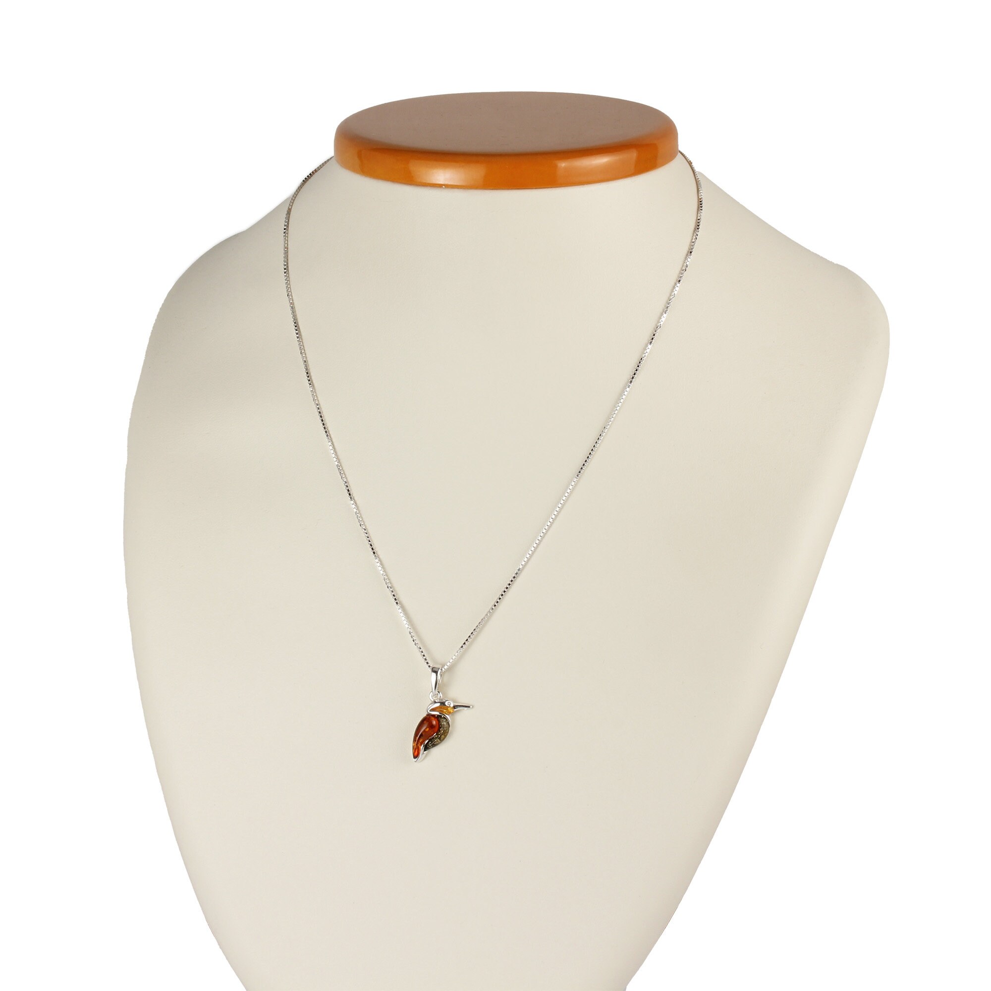 琥珀のカワセミペンダント 925 スターリングシルバー 本物のマルチ