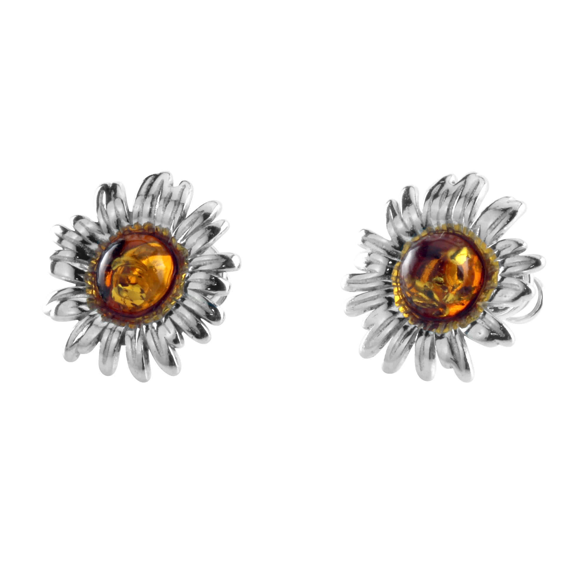 Amber Sunflower Stud Earrings 925 Sterling Silver Genuine Etsy