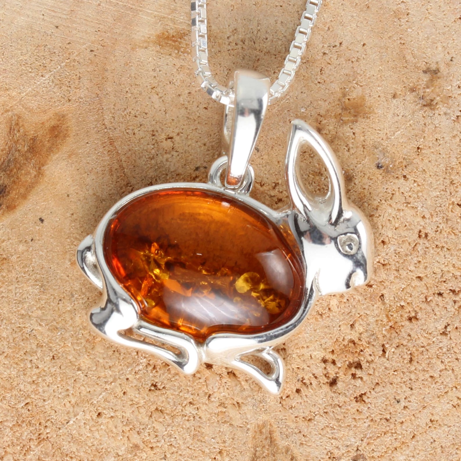 Amber Rabbit Pendant 925 Sterling Silver Genuine Honey Baltic - Etsy UK
