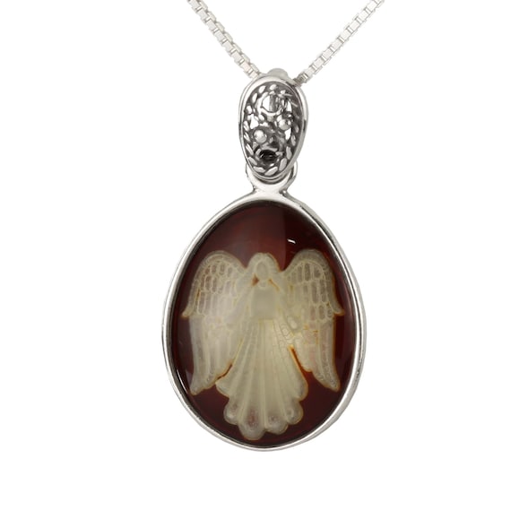 Pendentif Ange En Ambre Baltique Véritable - Argent 10k, Chaîne Longue, Pièce Unique