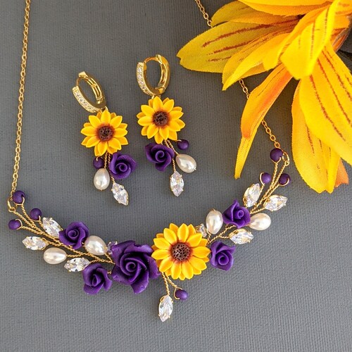 Sunflower Jewelry Set Necklace and Earrings Sunflower Etsy