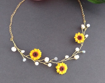 sunflower jewelry for women, sunflower necklace and earrings, sunflower gift set, sunflower lover gift, will you be my bridesmaid gift