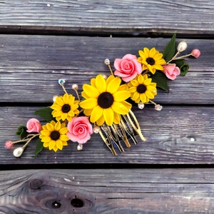 Accessoire de cheveux pour la douche nuptiale tournesol pour mariée et demoiselles d&#39;honneur Peigne tournesol - mèche tournesol rose et rose